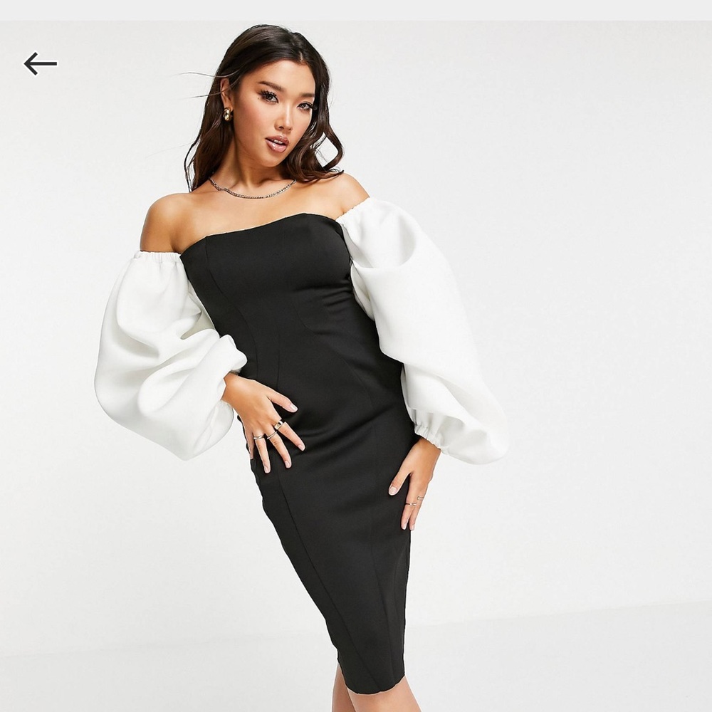 ASOS DESIGN exaggerated sleeve off shoulders midi dress